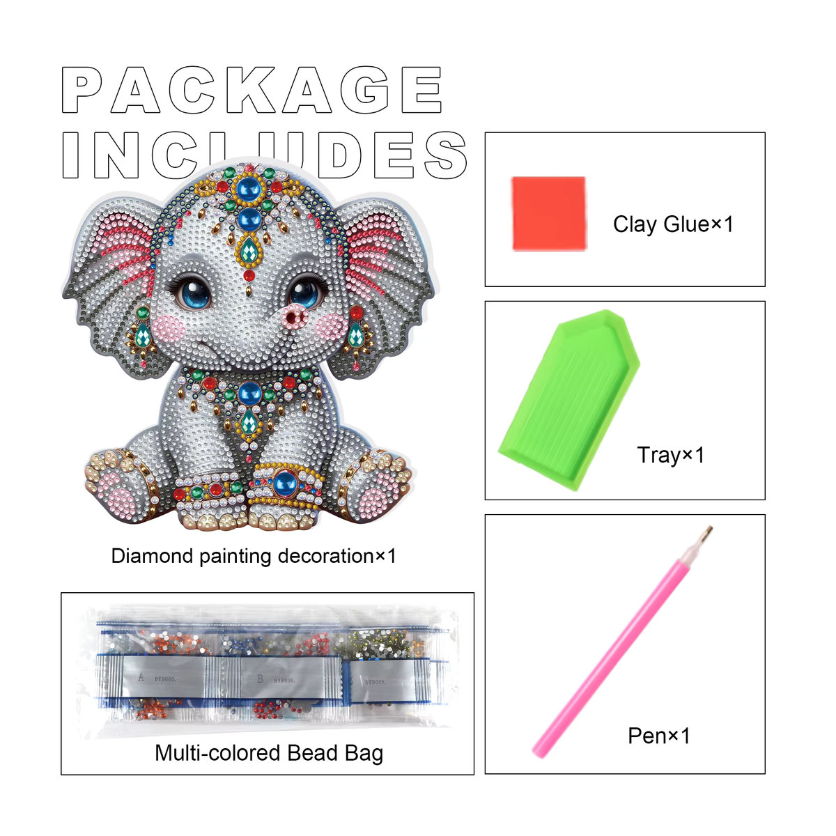 DIY Diamant-Malerei-Set Elefant in Grau für Erwachsene mit unregelmäßiger Form zur Tischdekoration - Bild 2