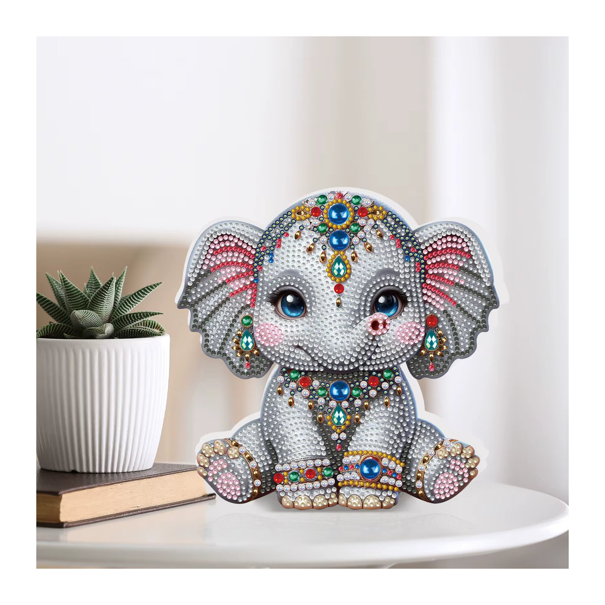 DIY Diamant-Malerei-Set Elefant in Grau für Erwachsene mit unregelmäßiger Form zur Tischdekoration - Bild 4