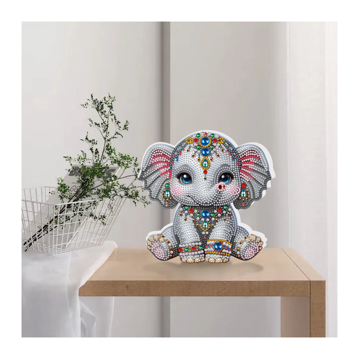 DIY Diamant-Malerei-Set Elefant in Grau für Erwachsene mit unregelmäßiger Form zur Tischdekoration - Bild 5