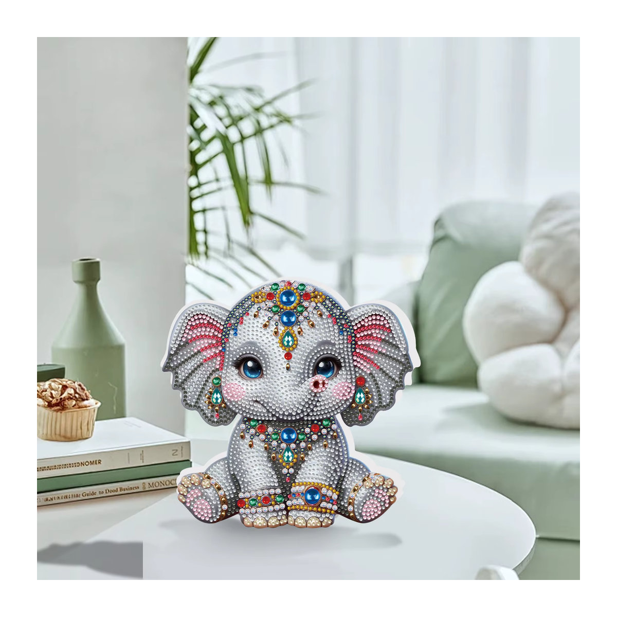 DIY Diamant-Malerei-Set Elefant in Grau für Erwachsene mit unregelmäßiger Form zur Tischdekoration - Bild 6