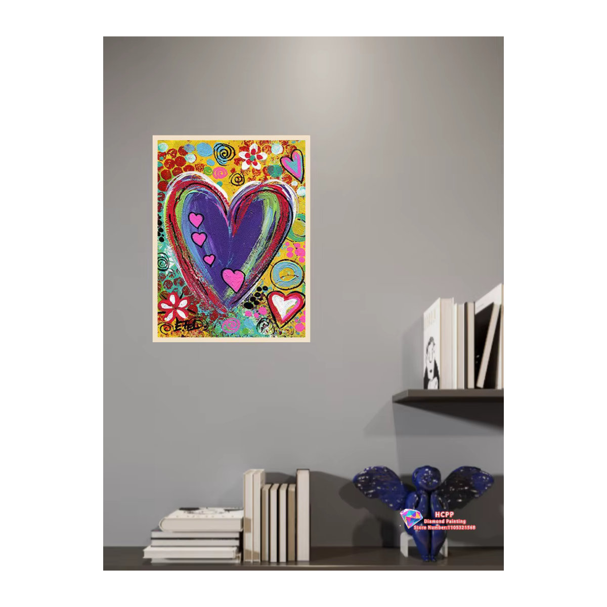 DIY Diamant-Malerei-Set Herz-Motiv in abstrakter Kunstform, rund, mehrfarbig, zur Wandmontage - Bild 2