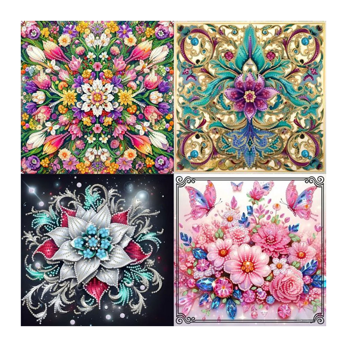DIY-Diamantgemälde-Set mit floralem Blumenmuster und unregelmäßigen runden Kristallen in Mehrfarbig, B/H/T: 30 x 30 x 30 cm - Bild 1