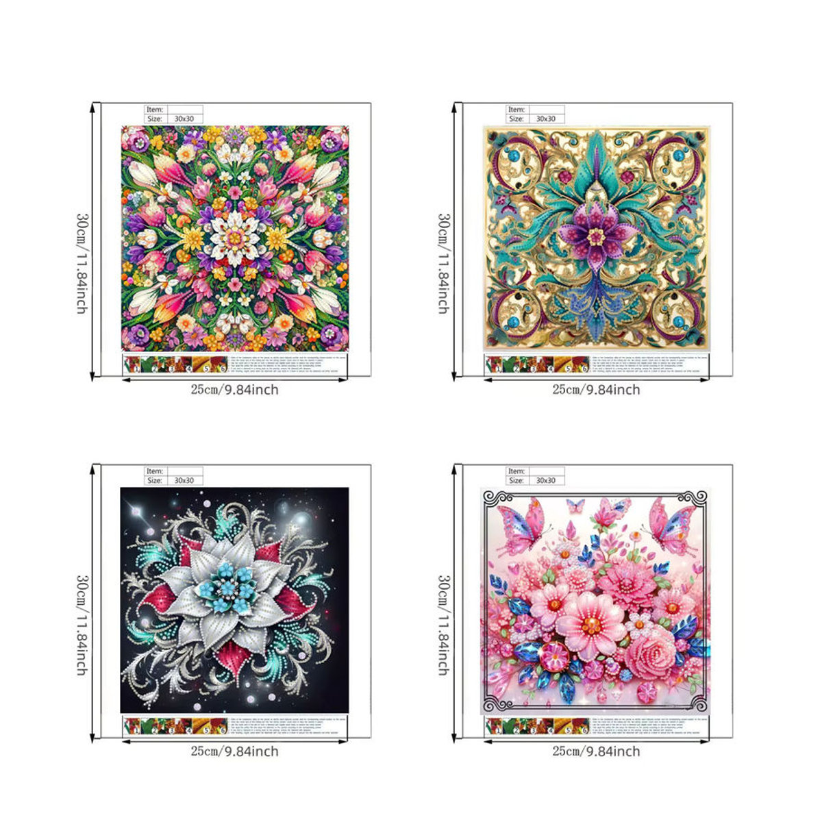 DIY-Diamantgemälde-Set mit floralem Blumenmuster und unregelmäßigen runden Kristallen in Mehrfarbig, B/H/T: 30 x 30 x 30 cm - Bild 2