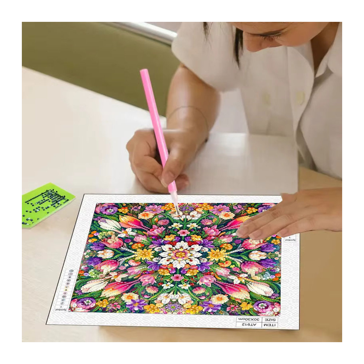 DIY-Diamantgemälde-Set mit floralem Blumenmuster und unregelmäßigen runden Kristallen in Mehrfarbig, B/H/T: 30 x 30 x 30 cm - Bild 3