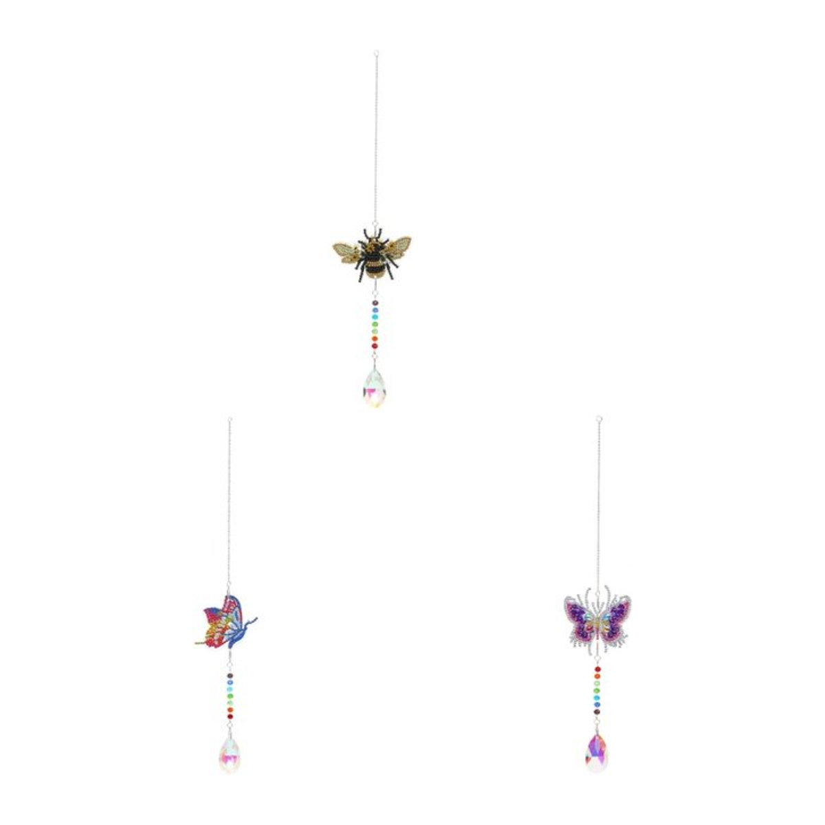 DIY-Diamantgemälde-Set mit Kristallanhängern in Bienen- und Schmetterlingsoptik, mehrfarbiges Windspiel zum Aufhängen für das Fenster - Bild 1