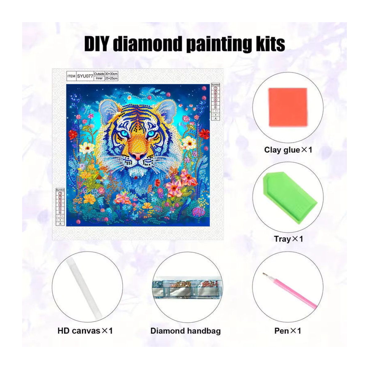 DIY-Diamantgemälde-Set mit Tigermuster und unregelmäßigen runden Kristallen in Mehrfarbig, Wanddekoration für Mosaikkunst, B/H/T: 30 x 30 x 30 cm - Bild 2