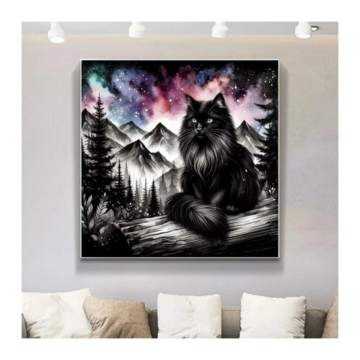 DIY Diamantmalerei Schwarze Katze als Wandkunst mit Mosaik-Stickerei für Anfänger in Schwarz und Mehrfarbig - Bild 1