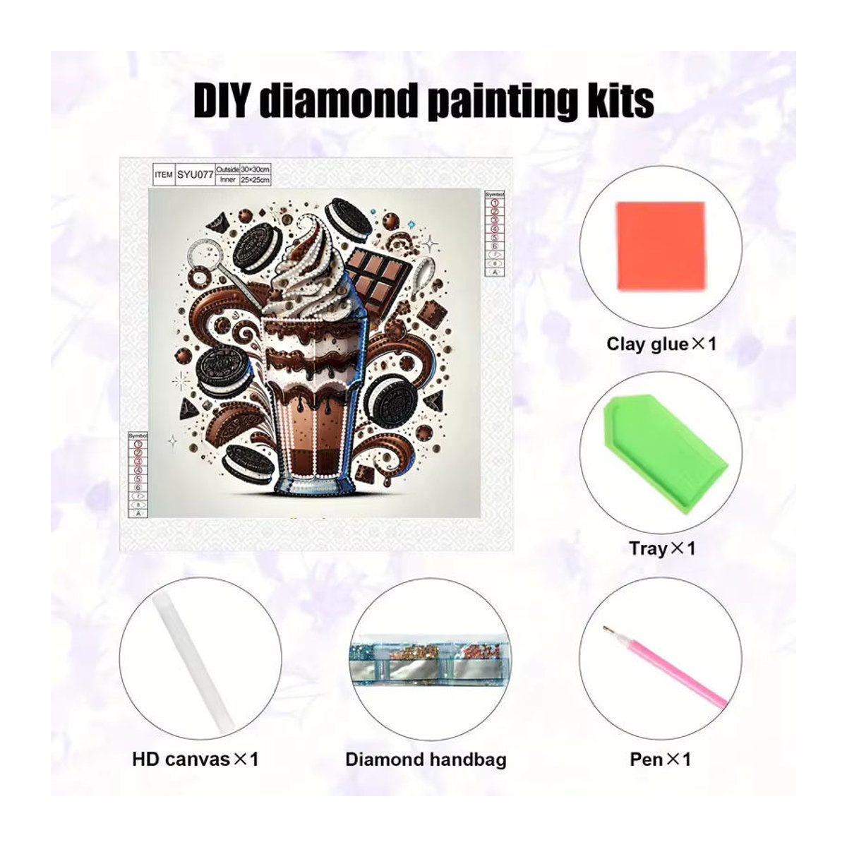 DIY Diamantmalerei-Set mit Tassenmuster und floralem Design, rahmenlose unregelmäßige Wanddekoration, mehrfarbig - Bild 3