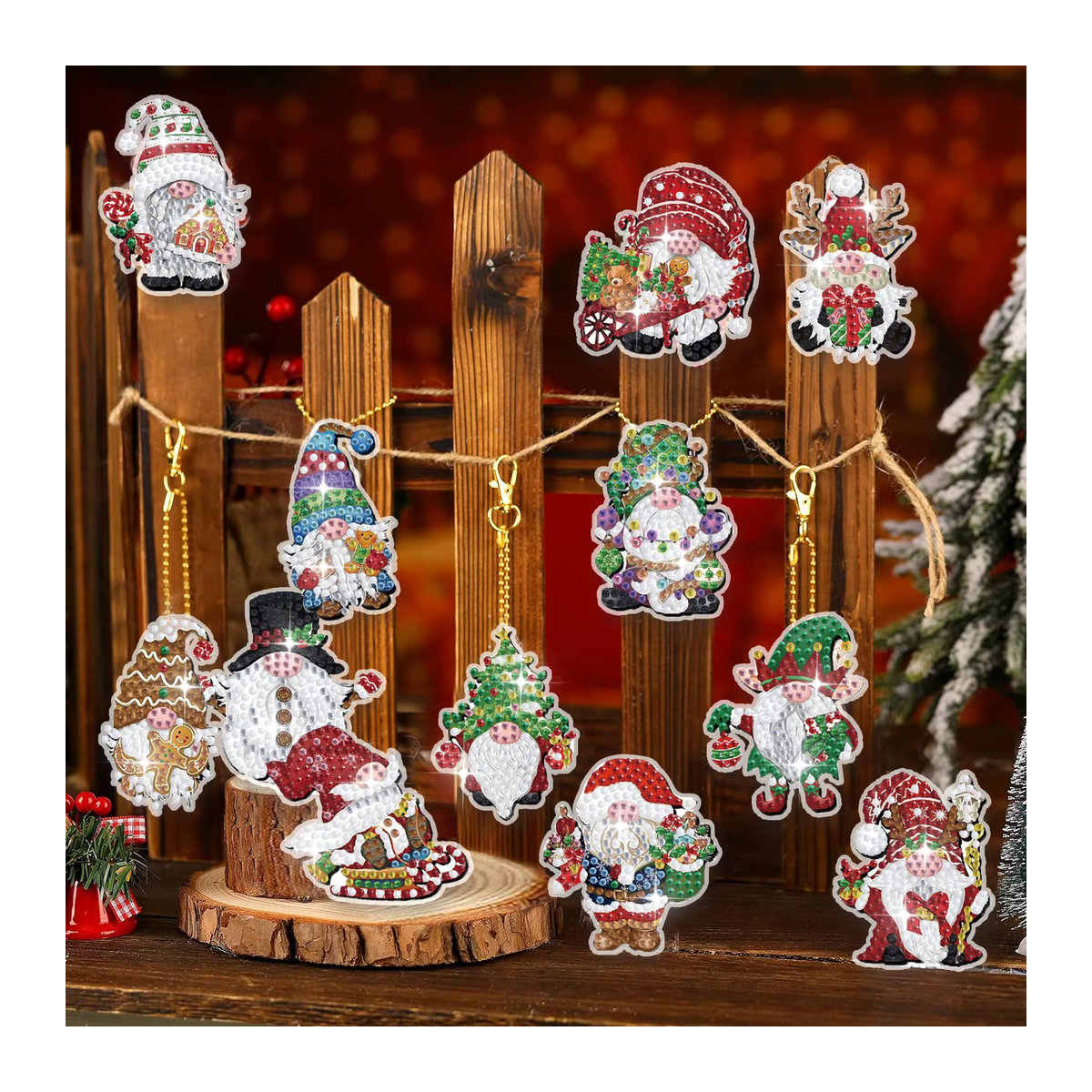DIY Diamantmalerei Set Santa Claus Weihnachten Cartoon Serie mit Acryl-Kristall-Diamanten für Schlüsselanhänger in Bunt - Bild 4