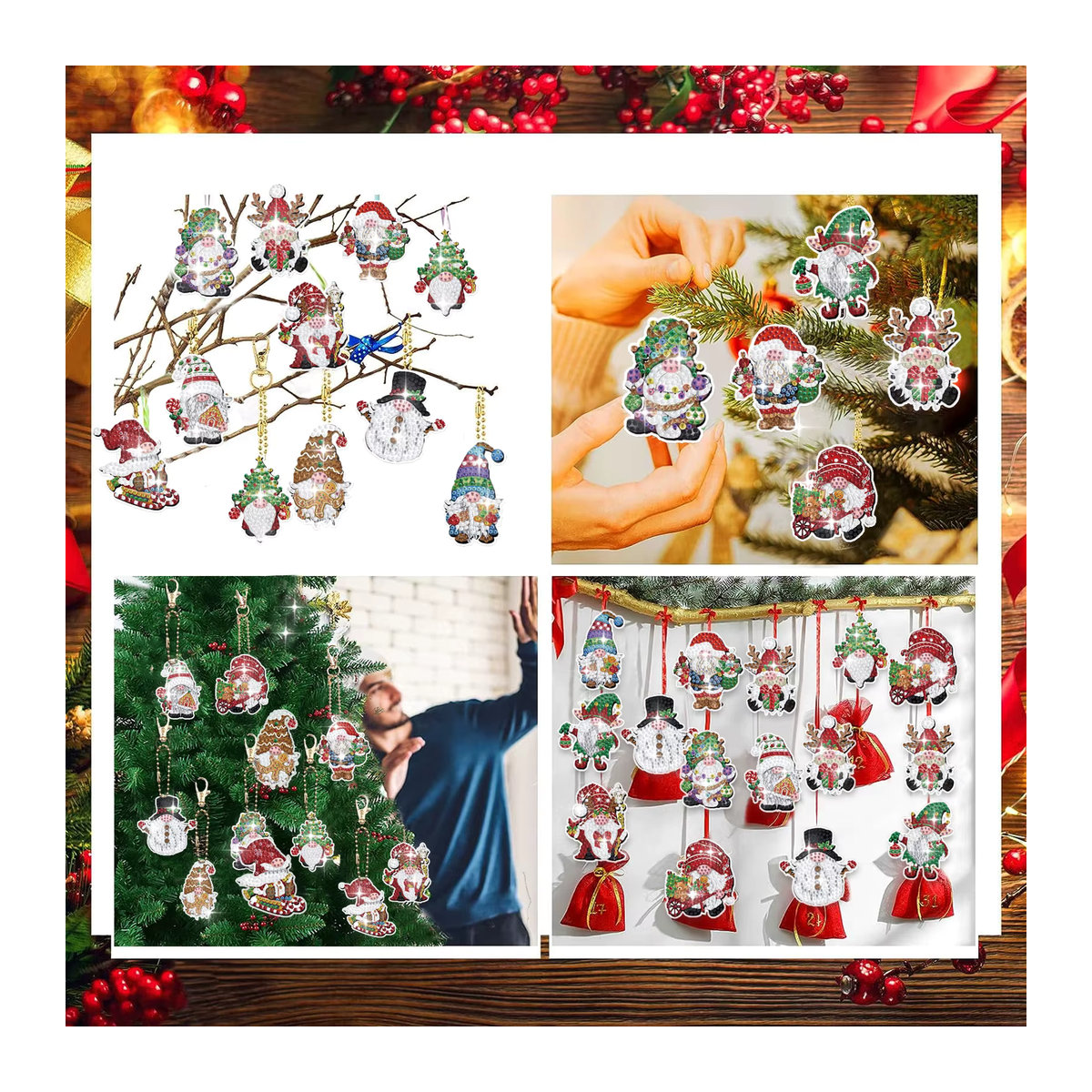 DIY Diamantmalerei Set Santa Claus Weihnachten Cartoon Serie mit Acryl-Kristall-Diamanten für Schlüsselanhänger in Bunt - Bild 5