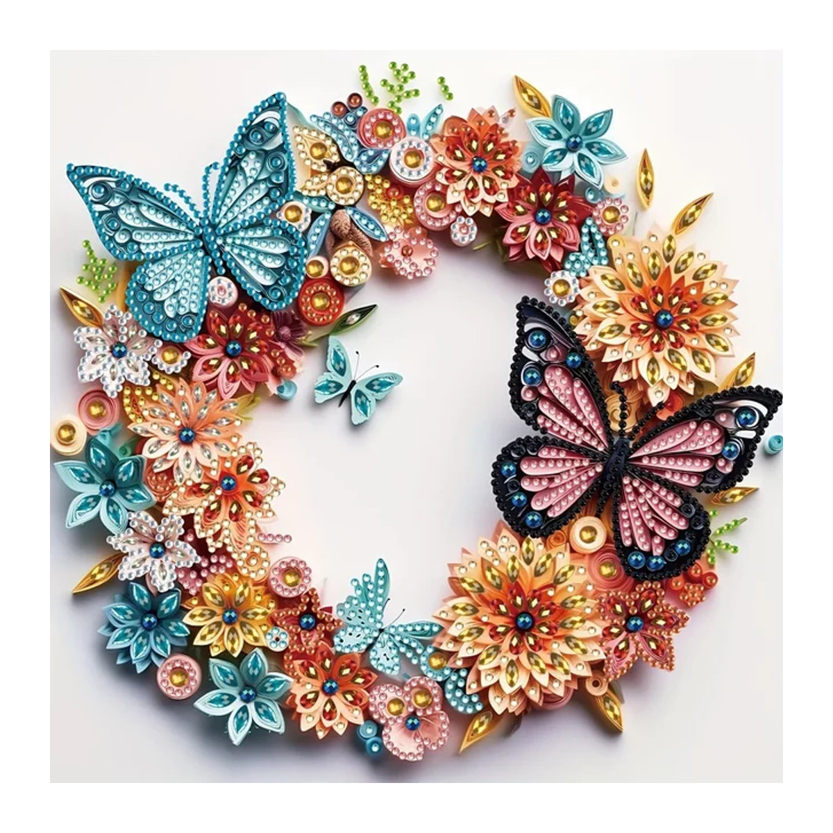DIY Diamantmalerei Set Schmetterling und Blumen in unregelmäßiger Form für deine Wanddekoration, mehrfarbig - Bild 1