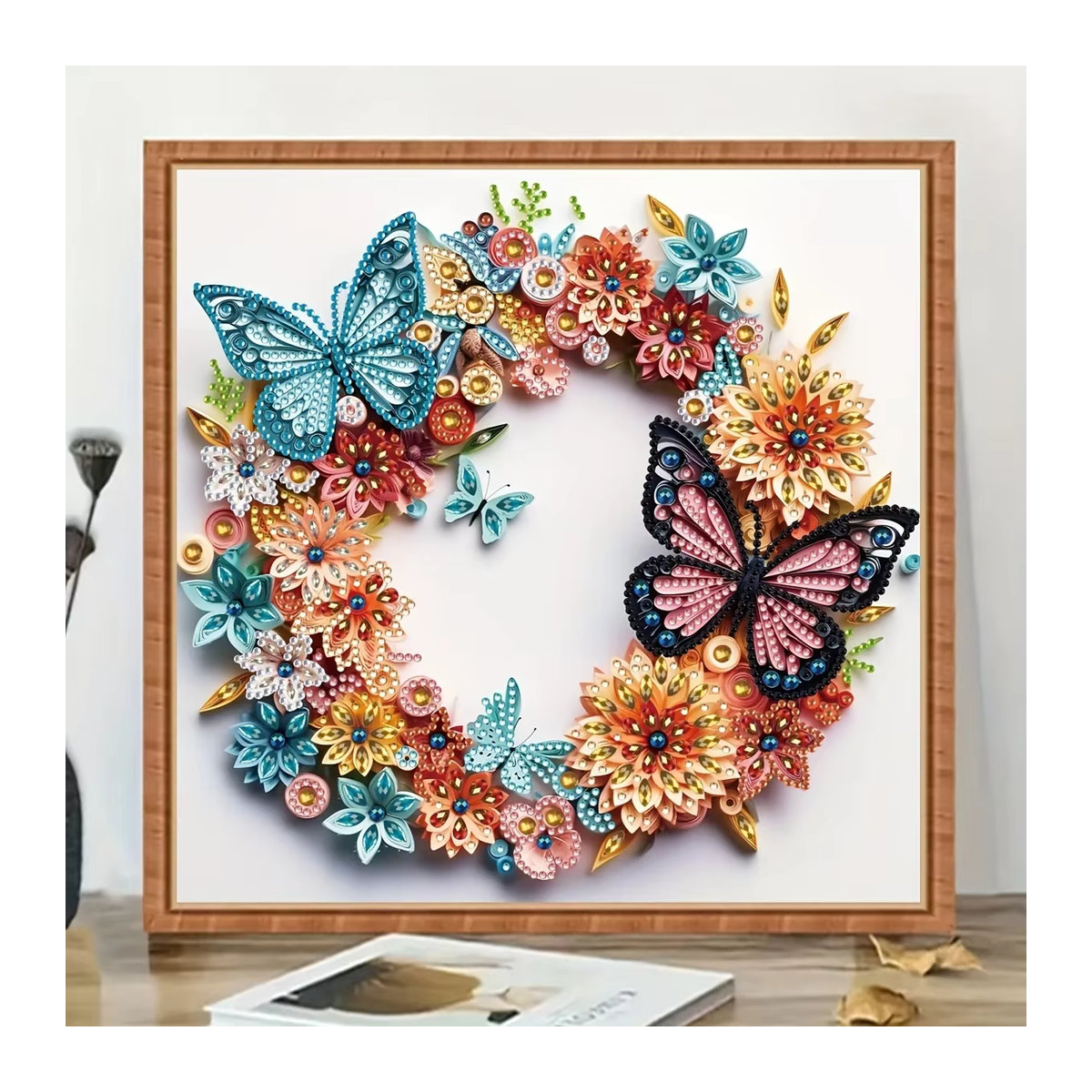 DIY Diamantmalerei Set Schmetterling und Blumen in unregelmäßiger Form für deine Wanddekoration, mehrfarbig - Bild 4