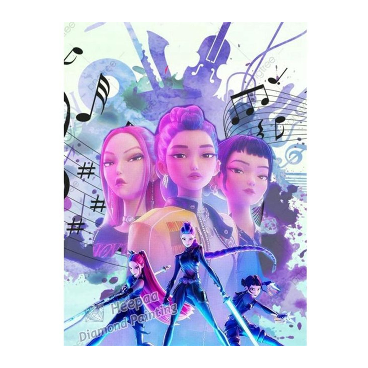 DIY Diamond Painting Kpop Dämonenjäger Anime Rumi und Jinu Mosaik Set, mehrfarbig, B: 30 cm, H: 40 cm - Bild 1