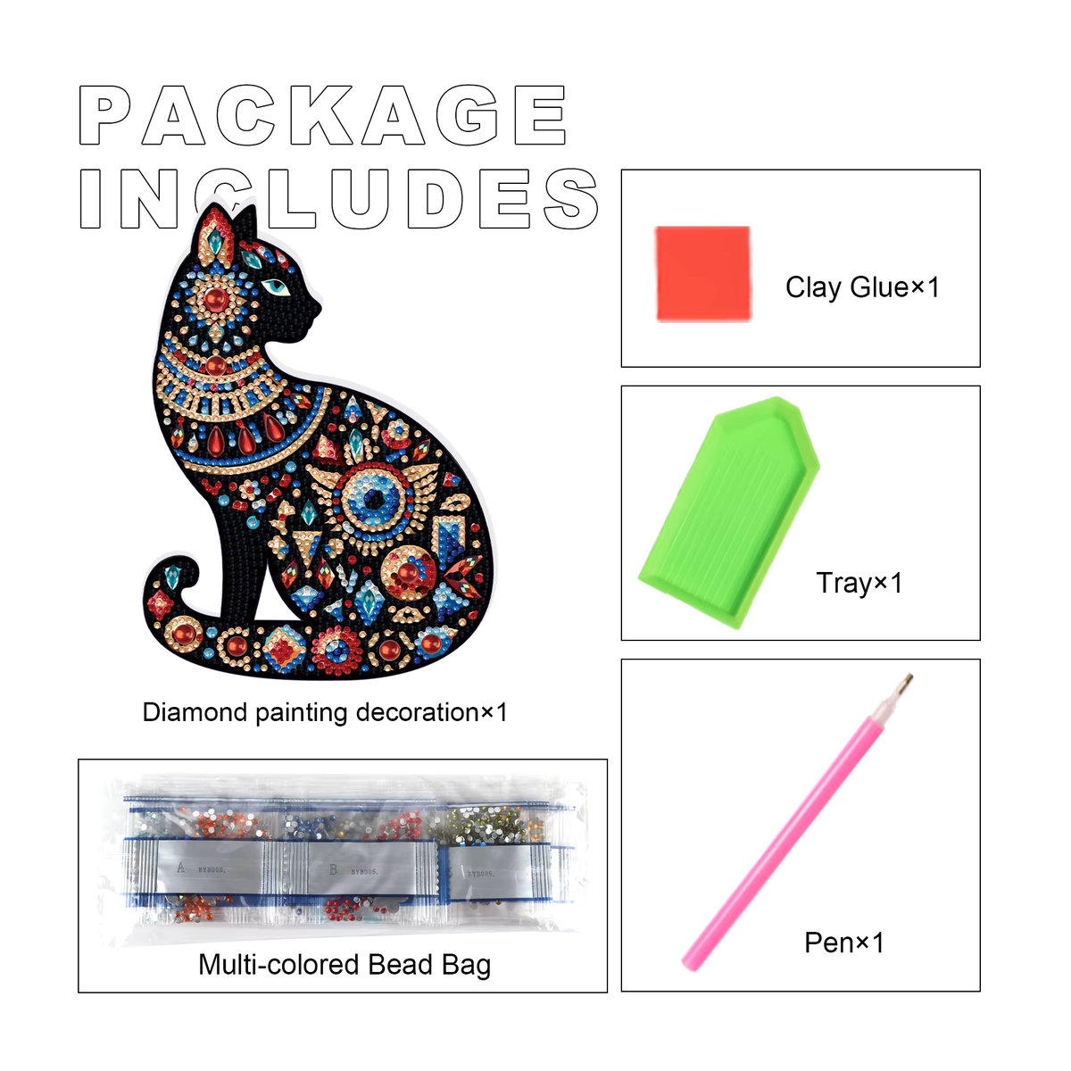 DIY Diamond Painting Set mit bunter Katze in unregelmäßiger Form für Erwachsene, mehrfarbig - Bild 3