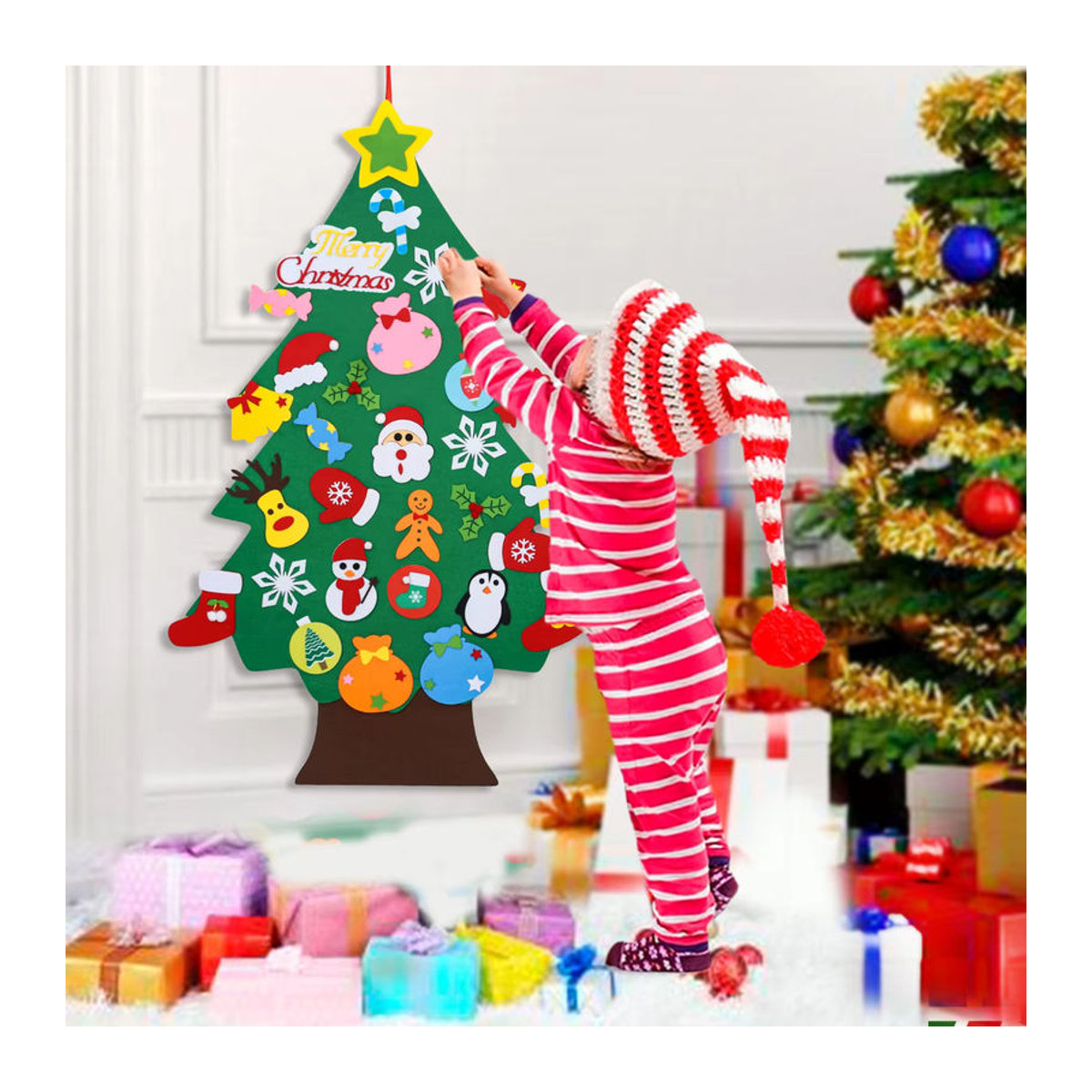 DIY Filz Weihnachtsbaum mit Weihnachtsmann als hängende Dekoration in Grün - Bild 3