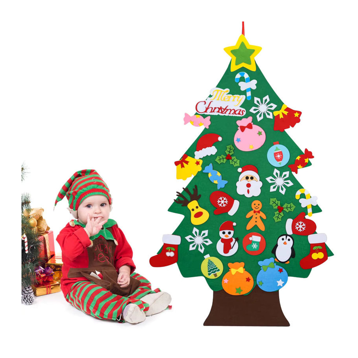 DIY Filz Weihnachtsbaum mit Weihnachtsmann als hängende Dekoration in Grün - Bild 5