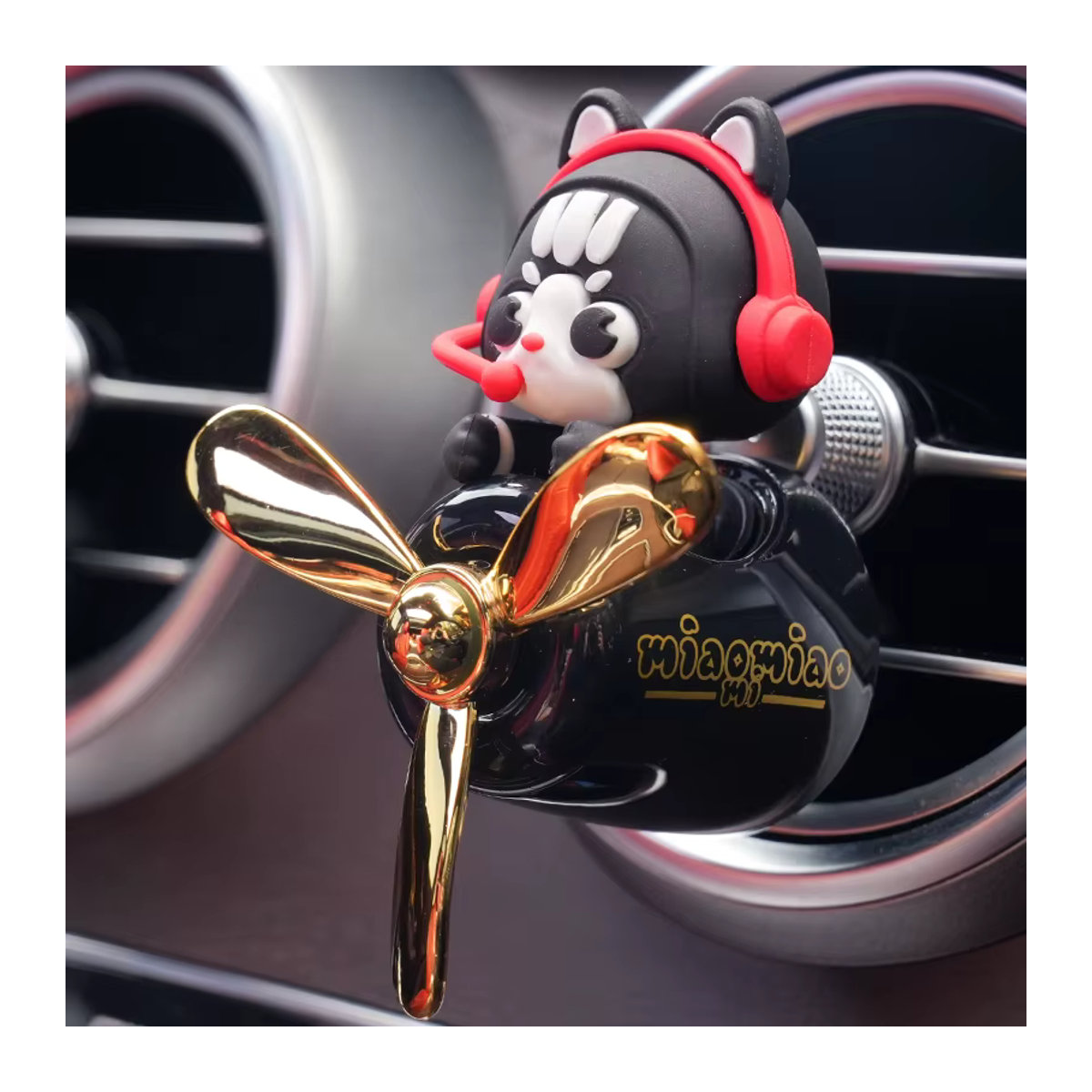 DIY Katzenpilot Flugzeug Ornament mit rotierendem Propeller als Aroma-Diffusor und Auto-Dekoration in Schwarz - Bild 3