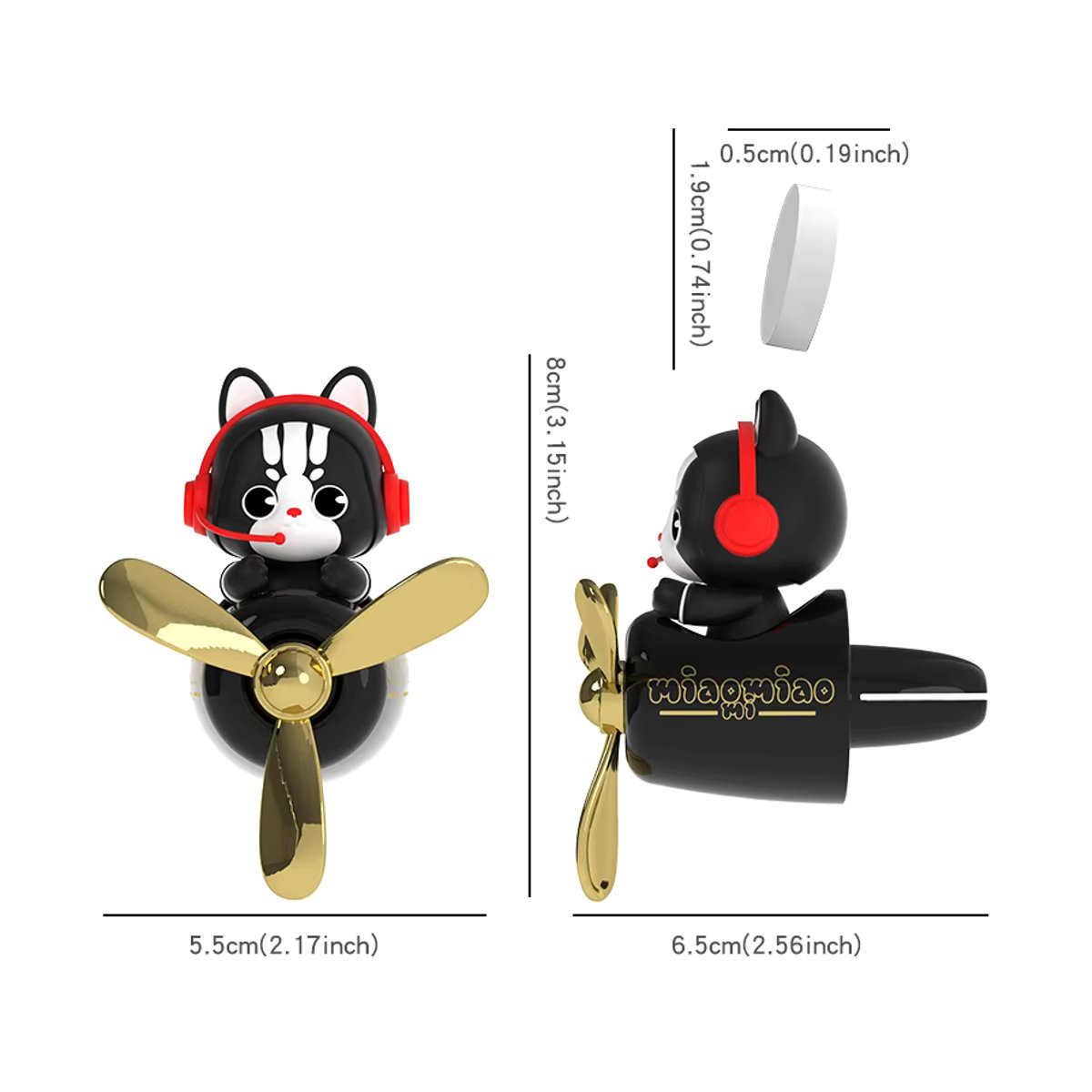 DIY Katzenpilot Flugzeug Ornament mit rotierendem Propeller als Aroma-Diffusor und Auto-Dekoration in Schwarz - Bild 4