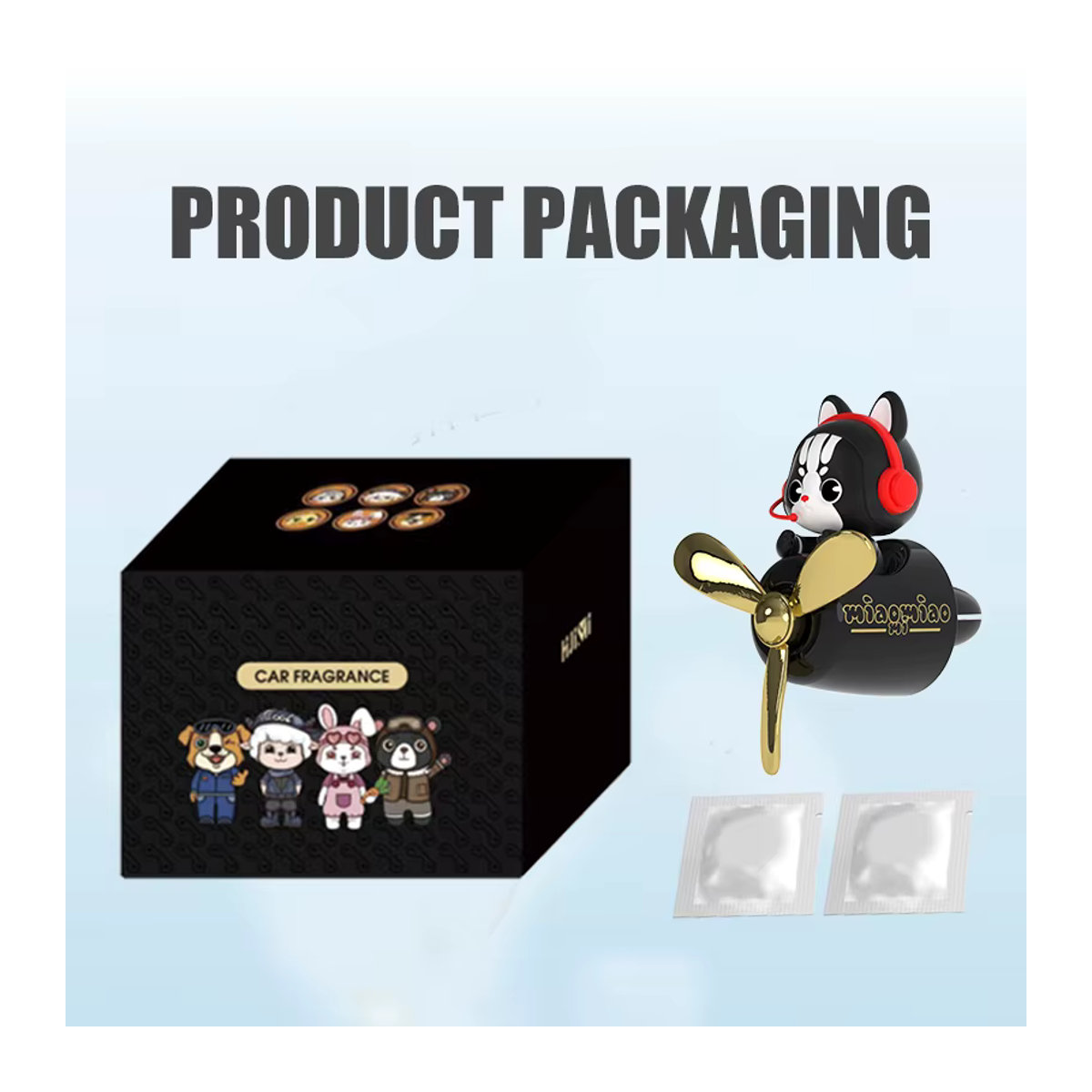 DIY Katzenpilot Flugzeug Ornament mit rotierendem Propeller als Aroma-Diffusor und Auto-Dekoration in Schwarz - Bild 5