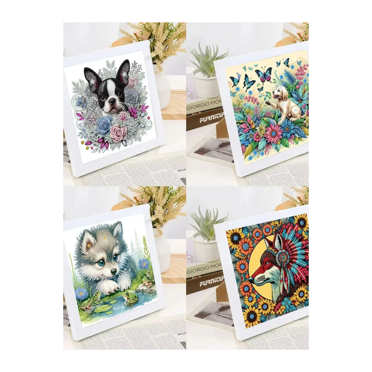 DIY-Kunstset Diamantmalerei mit Hund und Blumenmuster, rahmenlos und unregelmäßig, ideal als Dekoration für dein Büro - Bild 2