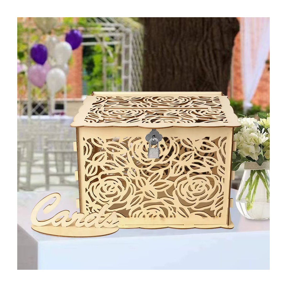 DIY Land Holz-Geschenkbox für Hochzeiten mit Schloss in Braun im Vintage-Stil - Bild 2