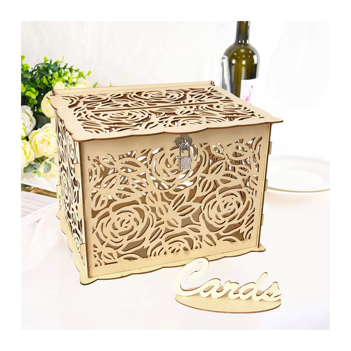 DIY Land Holz-Geschenkbox für Hochzeiten mit Schloss in Braun im Vintage-Stil - Bild 3