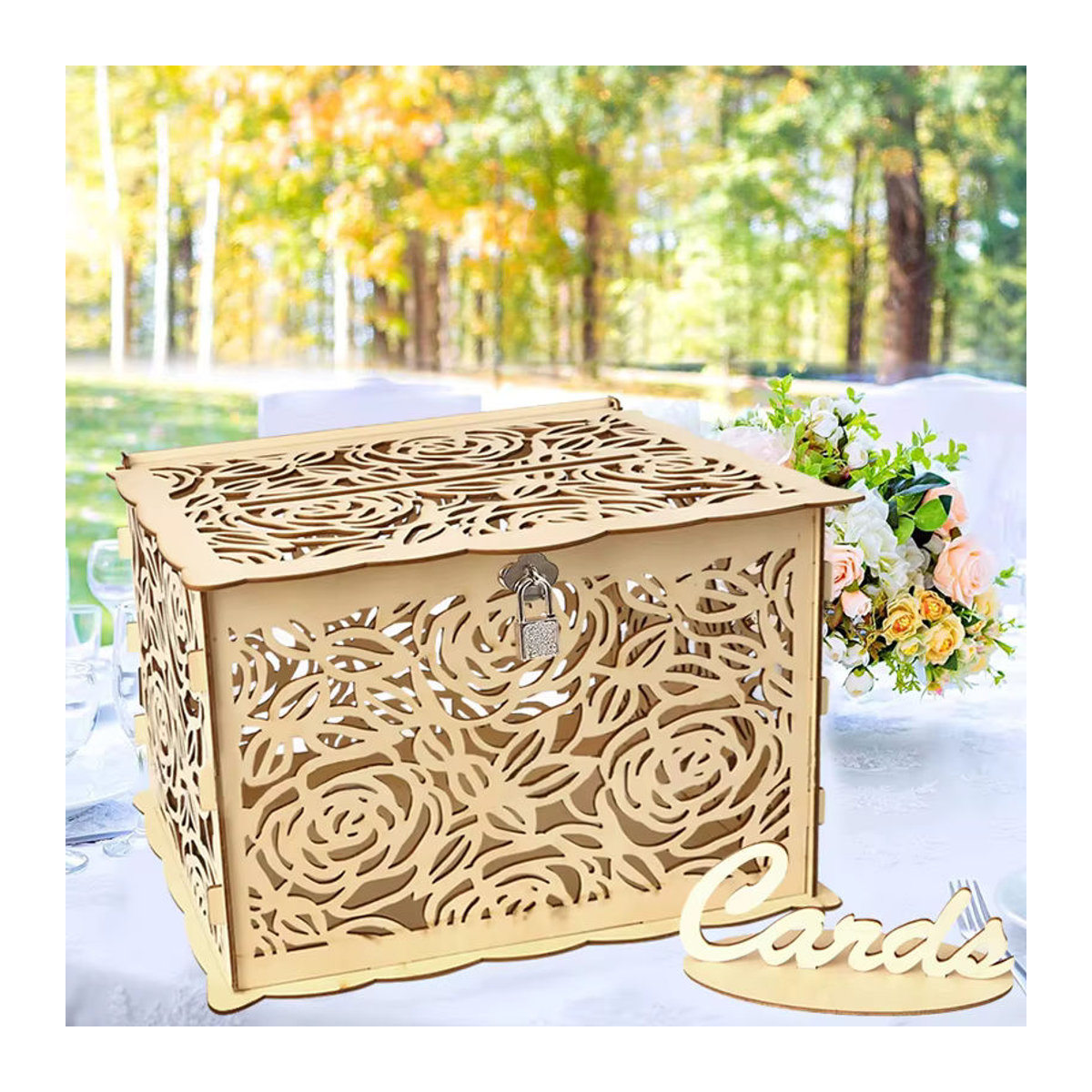 DIY Land Holz-Geschenkbox für Hochzeiten mit Schloss in Braun im Vintage-Stil - Bild 4