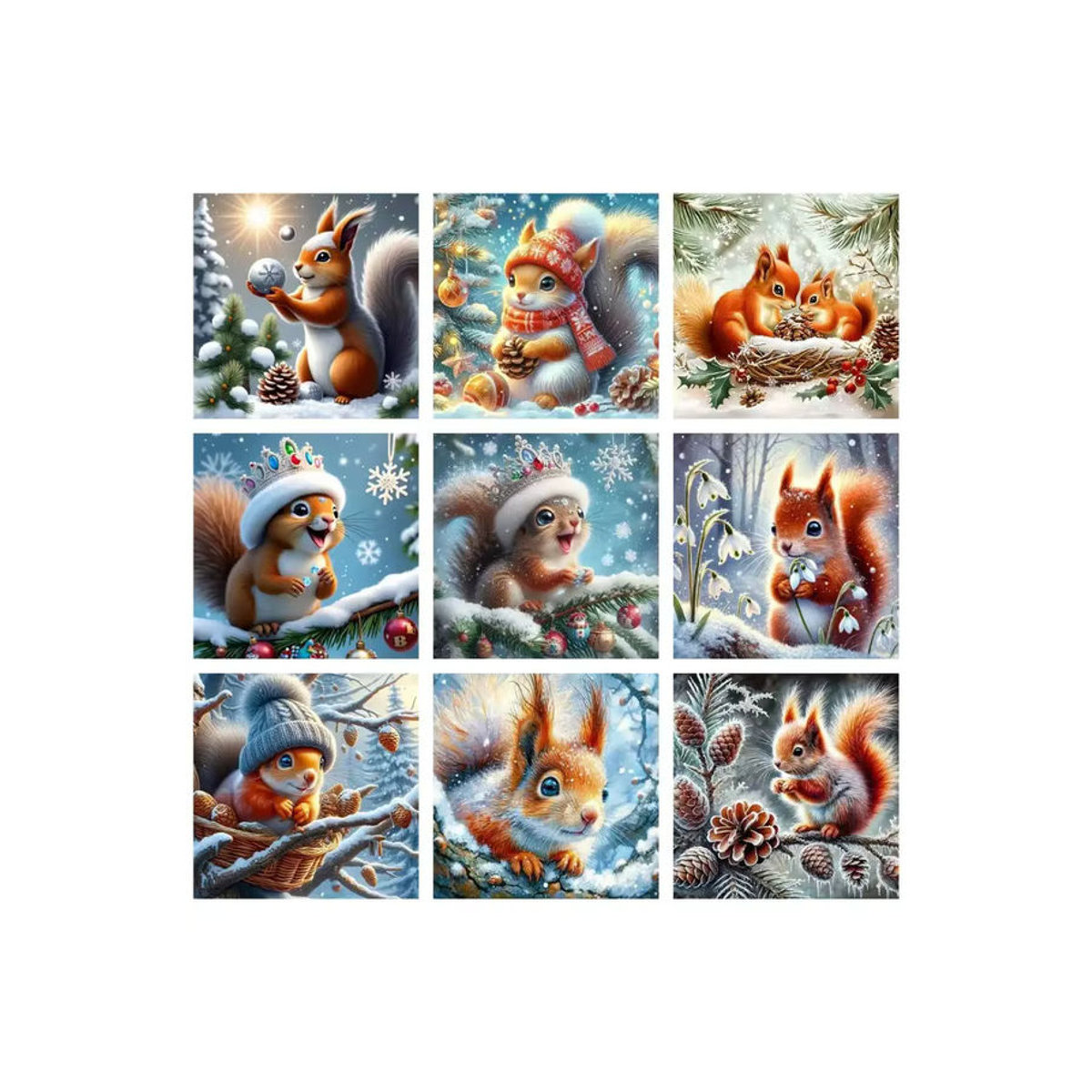 DIY Malset Winter-Eichhörnchen im Schnee als quadratisches Ölgemälde mit Füllfarben, mehrfarbig und ohne Rahmen - Bild 2
