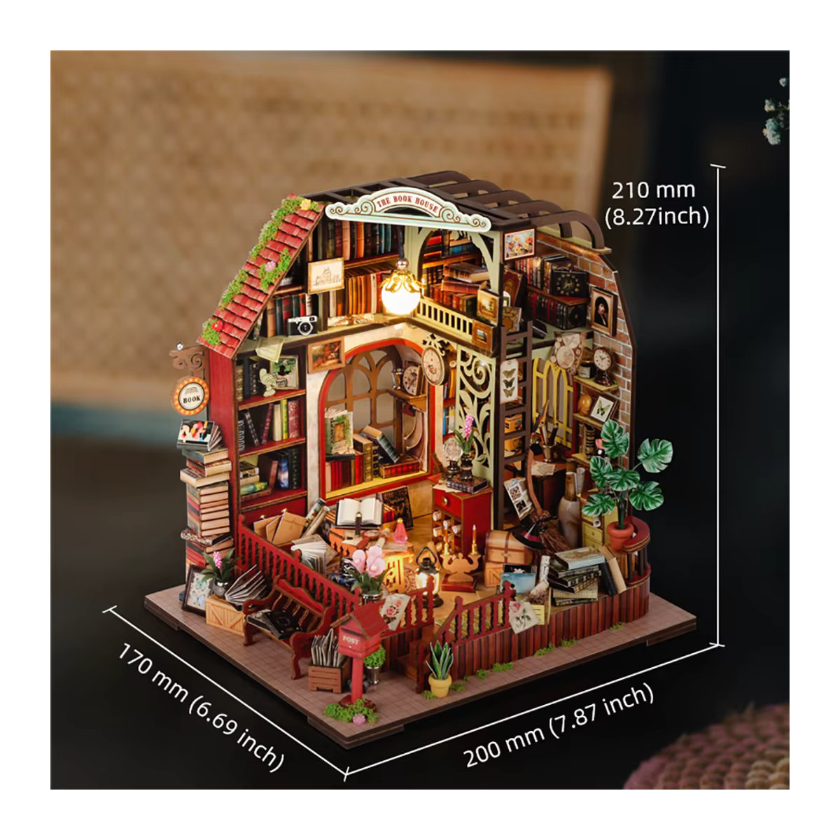 DIY Miniatur-Hüttenhaus 3D-Holzpuzzle mit Beleuchtung, Vintage Gebäudemodell aus Holz in Mehrfarbig zur Dekoration - Bild 4