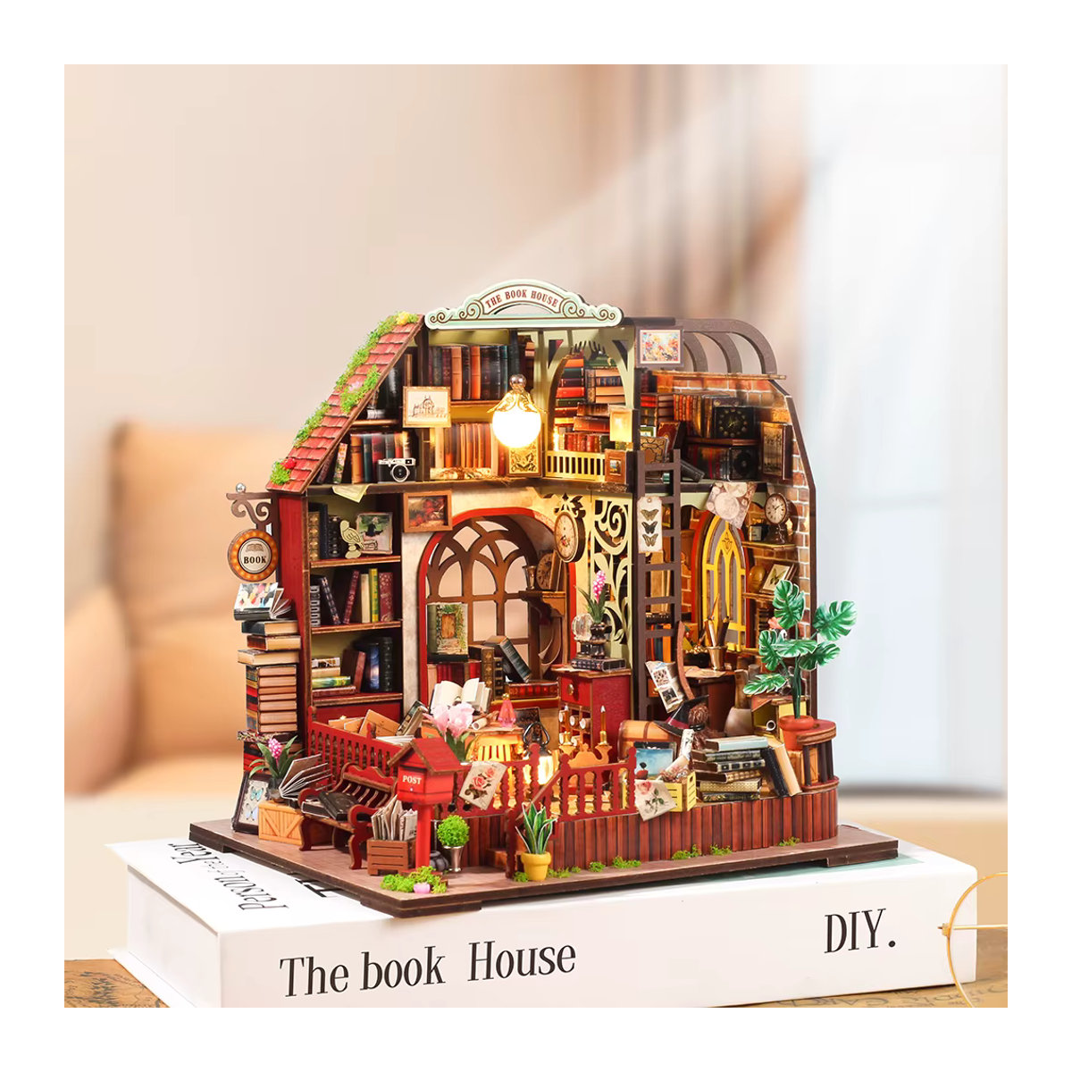 DIY Miniatur-Hüttenhaus 3D-Holzpuzzle mit Beleuchtung, Vintage Gebäudemodell aus Holz in Mehrfarbig zur Dekoration - Bild 5