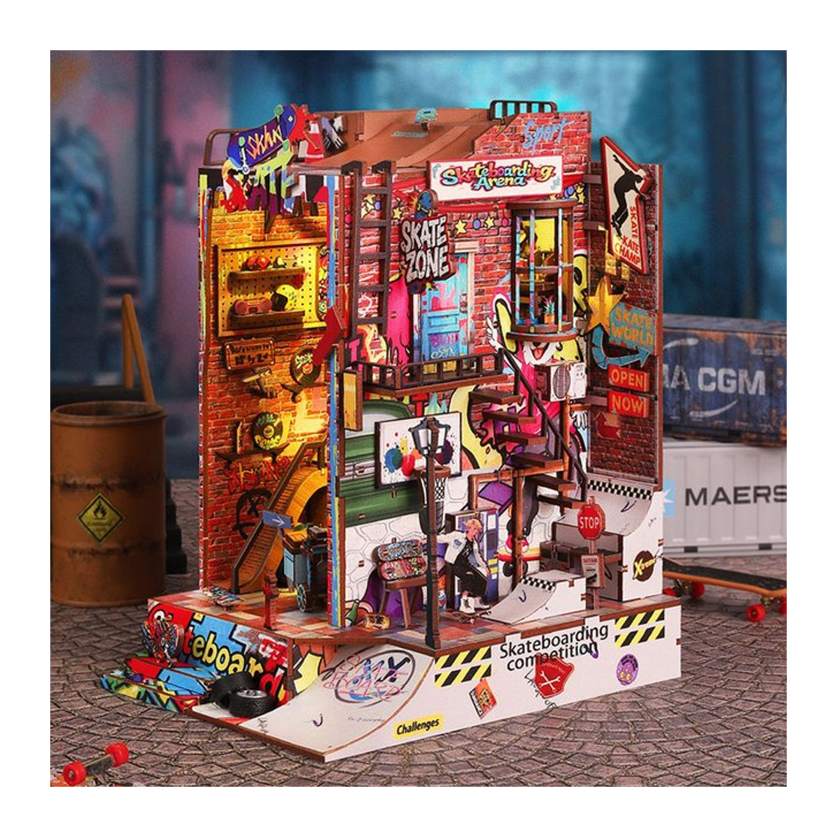 DIY Miniatur-Puppenhaus Buchnischen-Set aus Holz als 3D Holzpuzzle und kreative Schreibtisch-Dekoration in Mehrfarbig - Bild 1