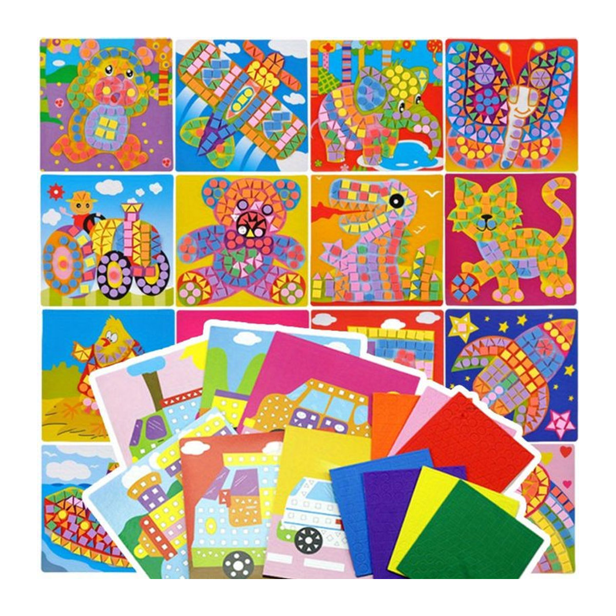 DIY Mosaik Malerei Kit mit 3D EVA Schaum Aufklebern für Kinder, bunte Cartoon Tiere und Fahrzeuge zur Wandkunstgestaltung, mehrfarbig - Bild 1