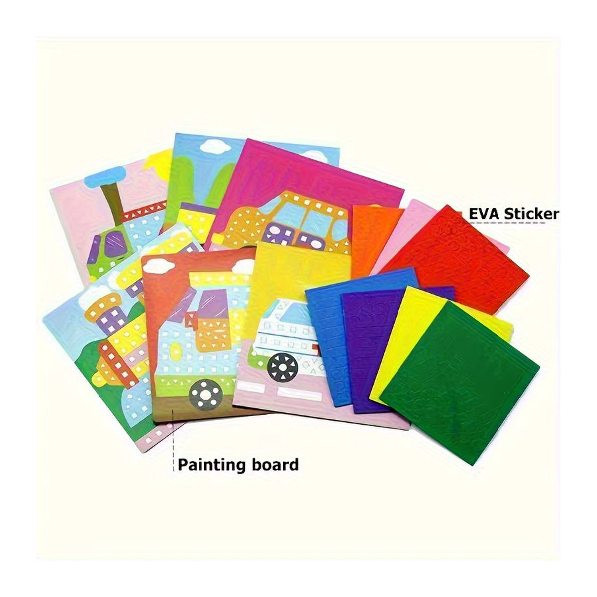 DIY Mosaik Malerei Kit mit 3D EVA Schaum Aufklebern für Kinder, bunte Cartoon Tiere und Fahrzeuge zur Wandkunstgestaltung, mehrfarbig - Bild 3