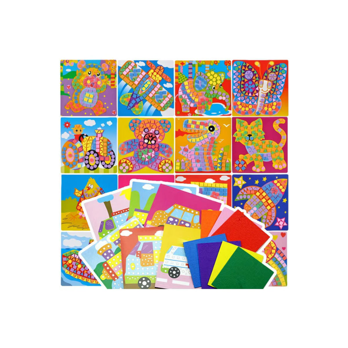 DIY Mosaik Malerei Kit mit 3D EVA Schaum Aufklebern für Kinder, bunte Cartoon Tiere und Fahrzeuge zur Wandkunstgestaltung, mehrfarbig - Bild 5