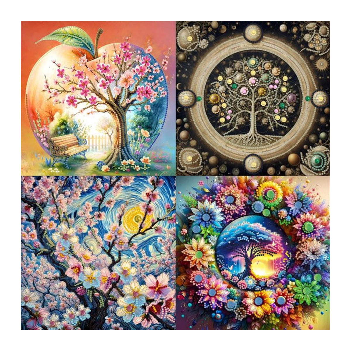 DIY Rahmenloses Diamantgemälde Set mit Blumen- und Baummuster in Mehrfarbig für die Wanddekoration im Wohnzimmer - Bild 1