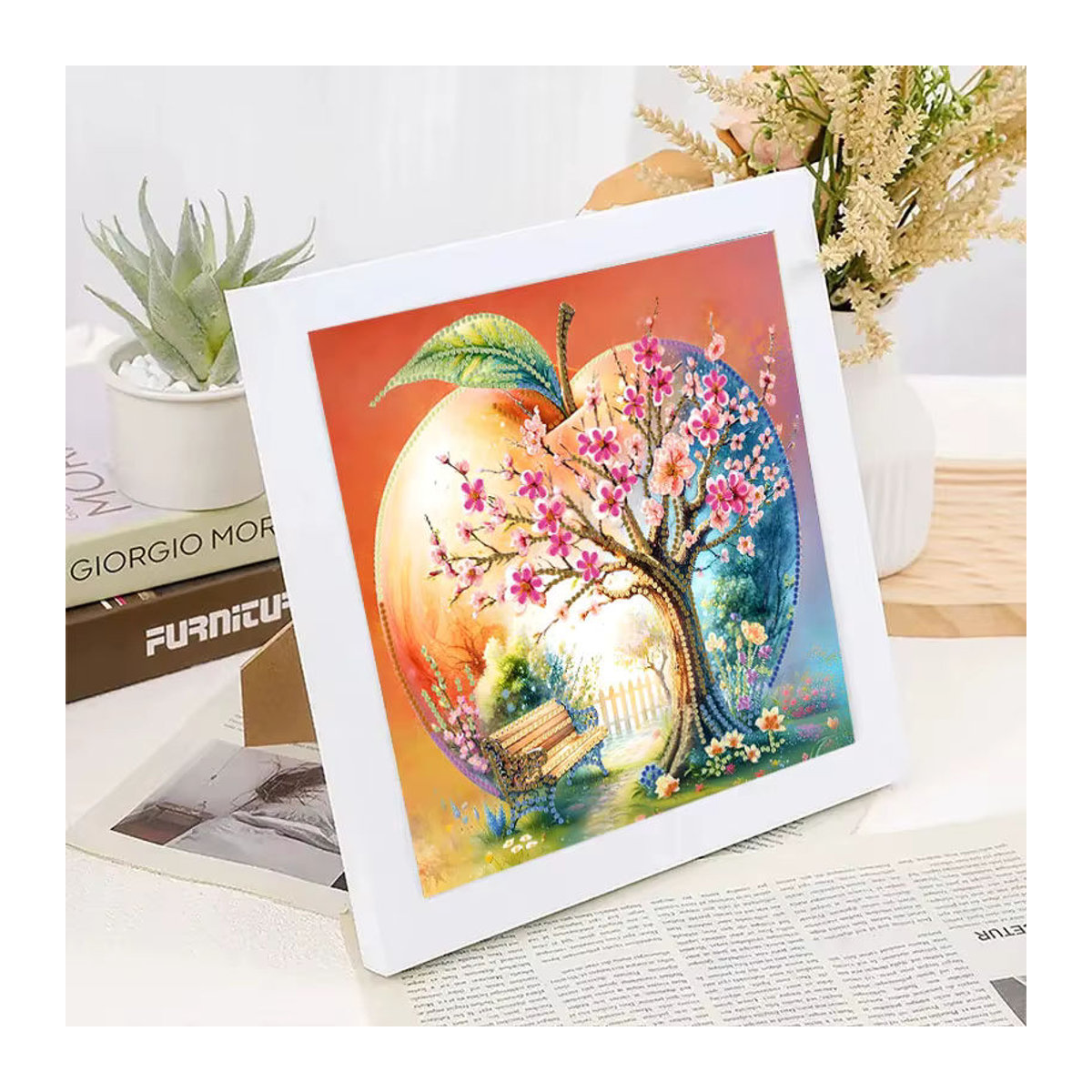 DIY Rahmenloses Diamantgemälde Set mit Blumen- und Baummuster in Mehrfarbig für die Wanddekoration im Wohnzimmer - Bild 3