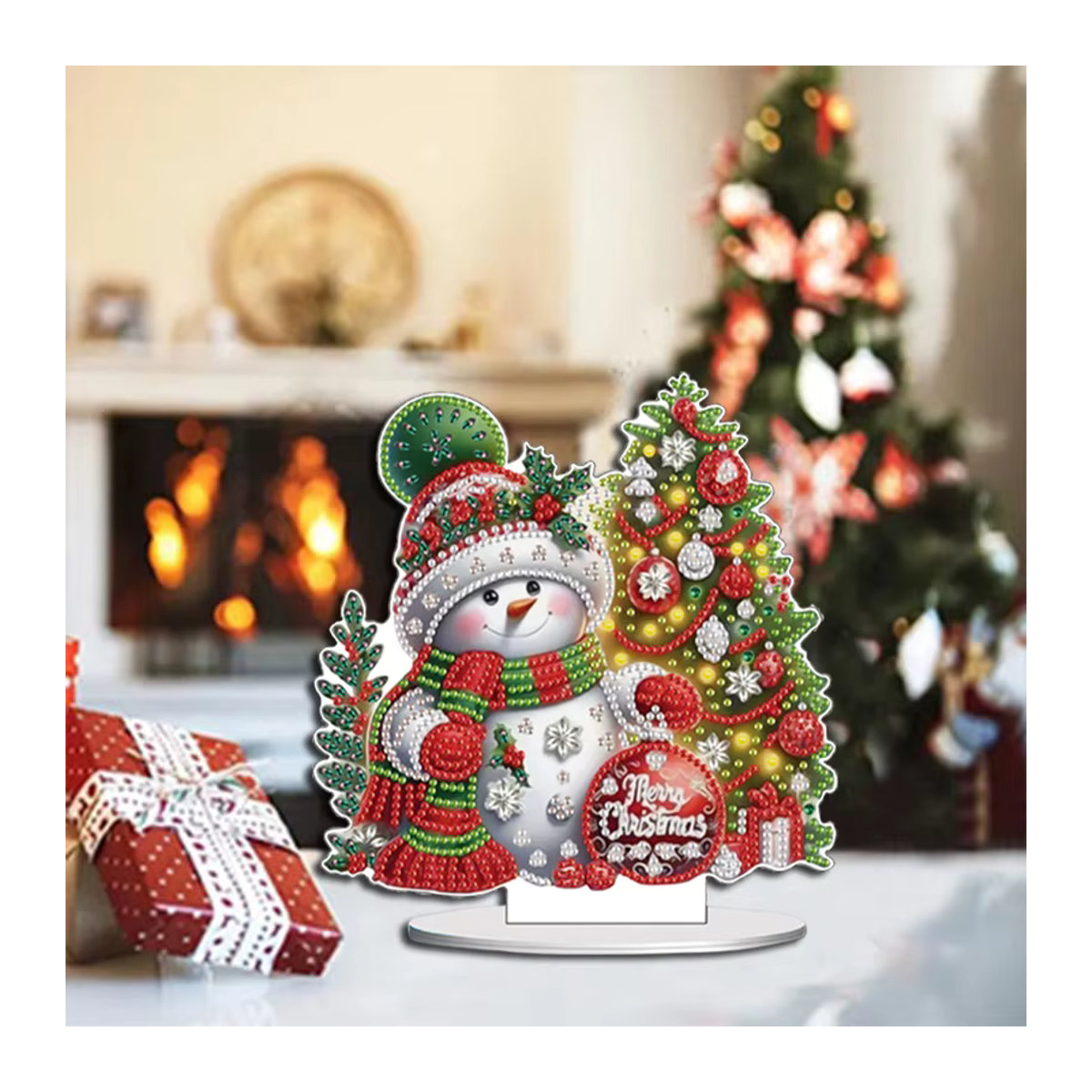 DIY Schneemann Diamantmalerei als Tischornament aus Acryl-Kristall und Kunststoff für deine Weihnachtsdekoration, mehrfarbig - Bild 2