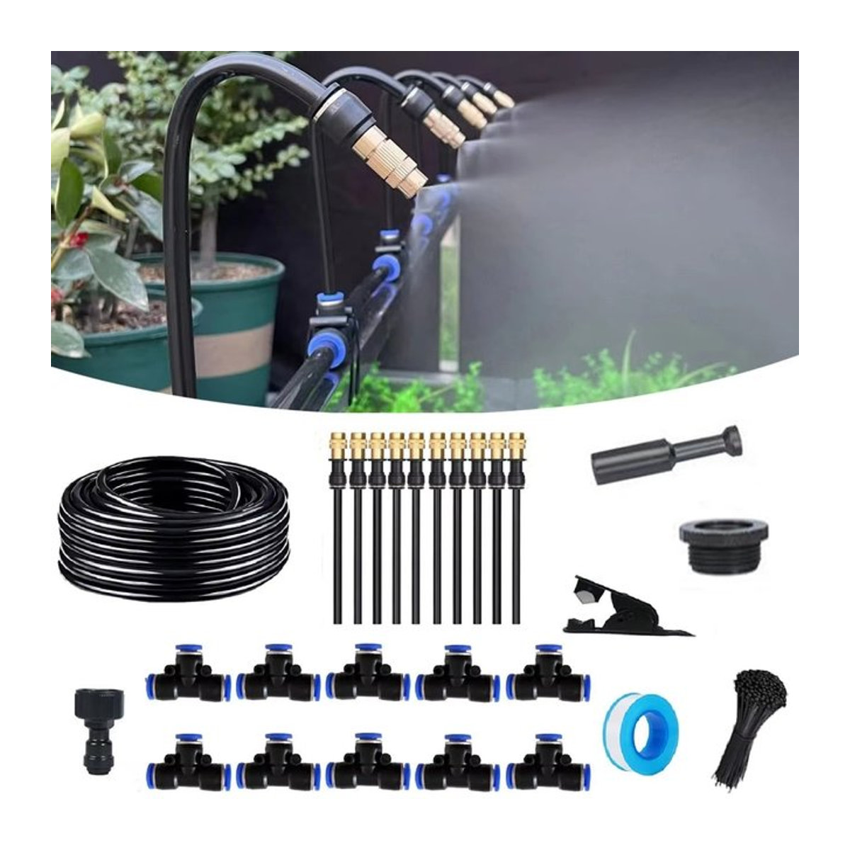 DIY Universal-Sprühgerät-Kit für automatisches Bewässerungssystem mit 360 Grad Nebelbewässerung, Schwarz - Bild 1