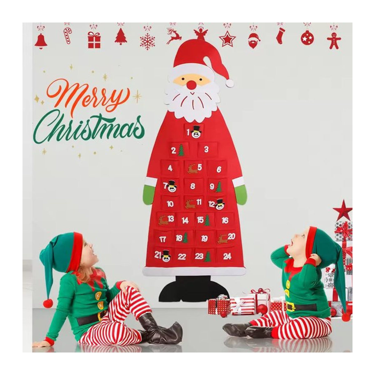 DIY Weihnachts-Adventskalender aus Filz mit 24 Taschen als Wandbehang in Rot für Kinder - Bild 1