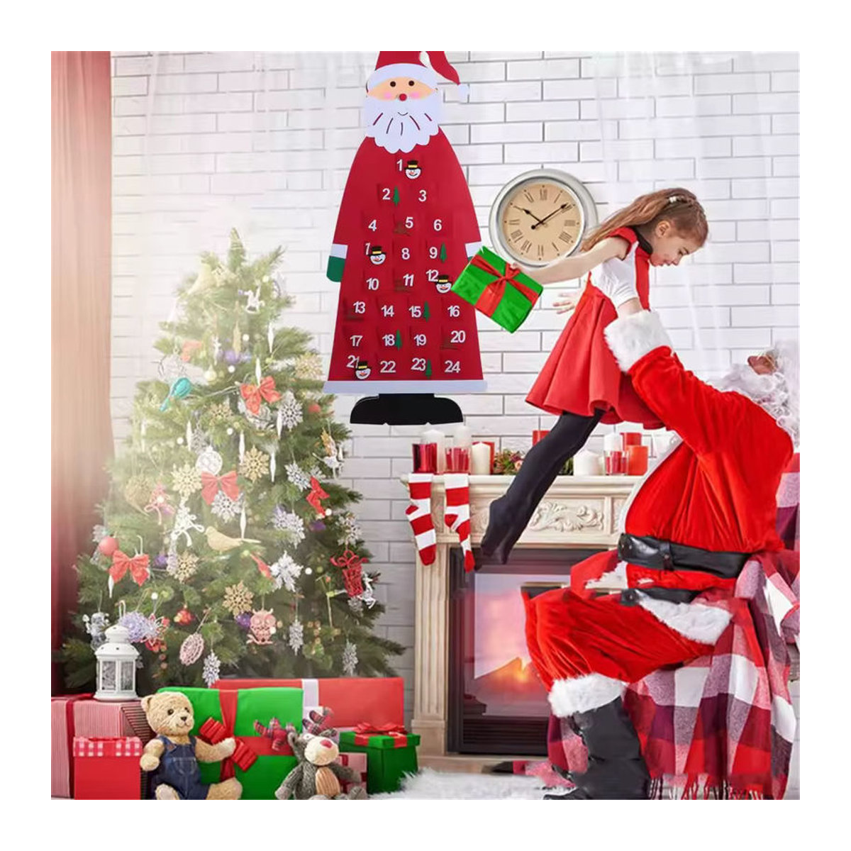 DIY Weihnachts-Adventskalender aus Filz mit 24 Taschen als Wandbehang in Rot für Kinder - Bild 2