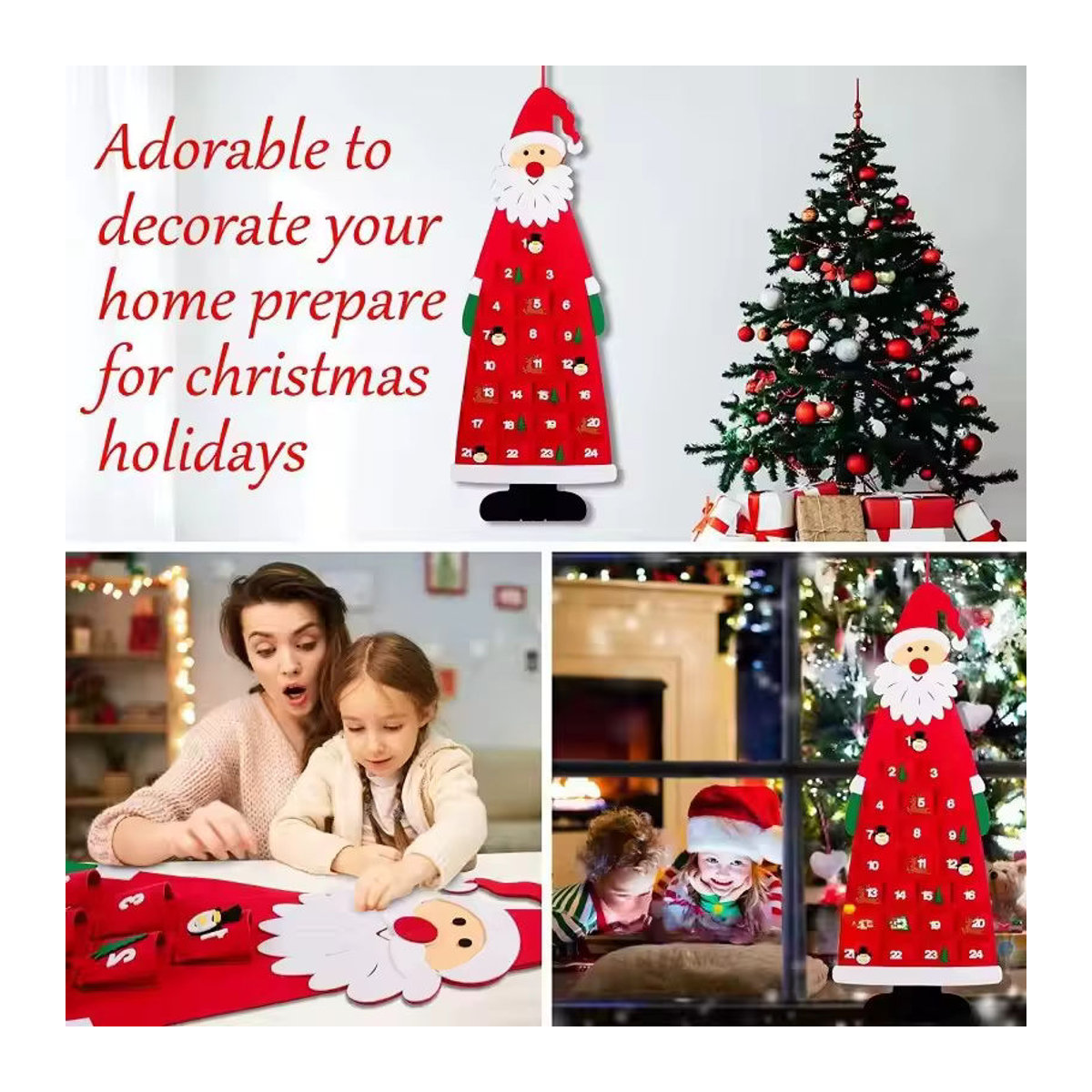 DIY Weihnachts-Adventskalender aus Filz mit 24 Taschen als Wandbehang in Rot für Kinder - Bild 3