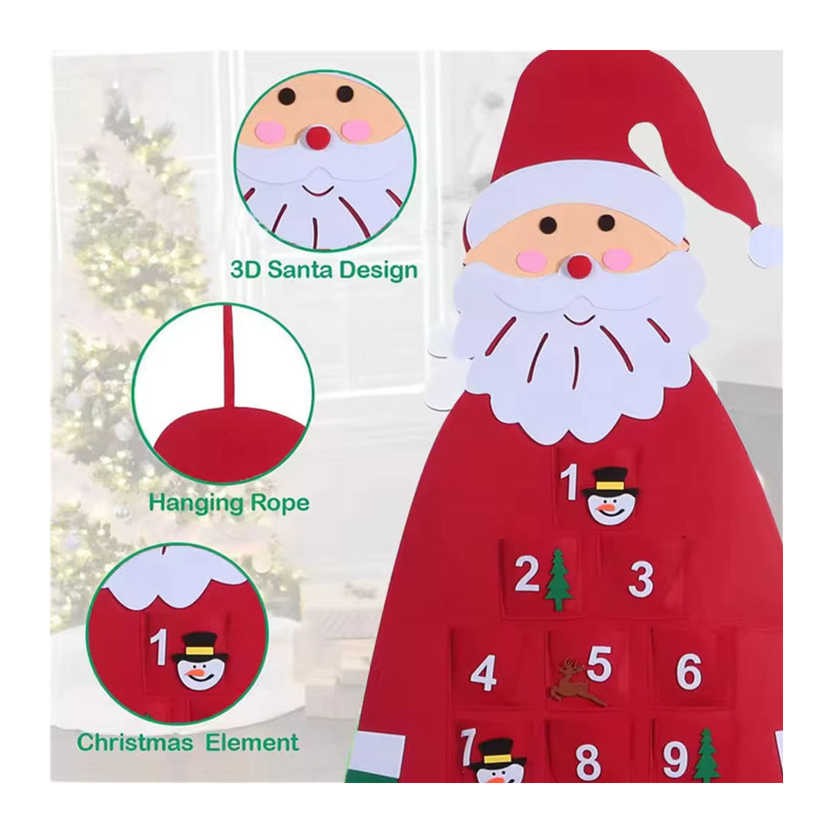 DIY Weihnachts-Adventskalender aus Filz mit 24 Taschen als Wandbehang in Rot für Kinder - Bild 4