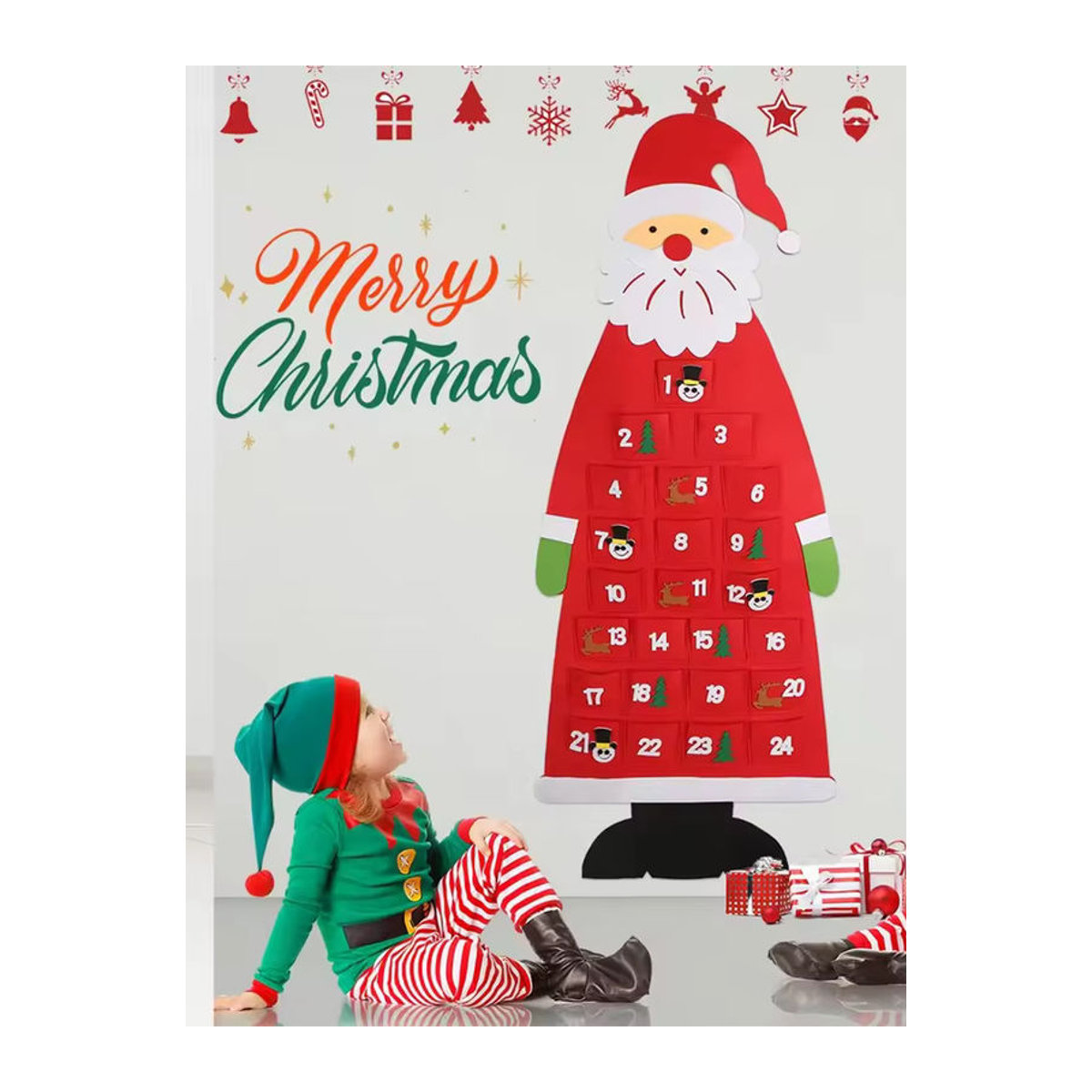 DIY Weihnachts-Adventskalender aus Filz mit 24 Taschen als Wandbehang in Rot für Kinder - Bild 6