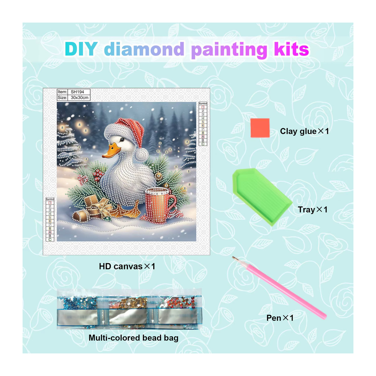 DIY Weihnachts-Enten Diamant-Malerei-Set für Anfänger und Erwachsene, mehrfarbige Wanddekoration aus Kunststoff - Bild 3