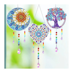 DIY Windspiel aus Acryl und Kristall mit Mond, Herz und Baum Mustern in Mehrfarbig im Bohemian Stil