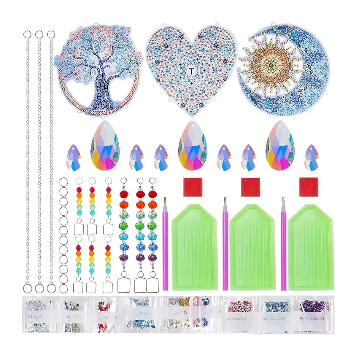 DIY Windspiel aus Acryl und Kristall mit Mond, Herz und Baum Mustern in Mehrfarbig im Bohemian Stil - Bild 2