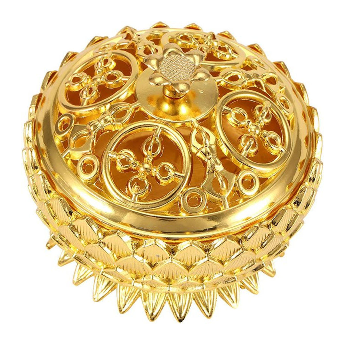 DIYelecs Lotus Räucherstäbchenhalter aus Zinklegierung in Gold, dekorativer Weihrauchbrenner mit floralem Design, Durchmesser: 7 cm, Höhe: 5 cm - Bild 1