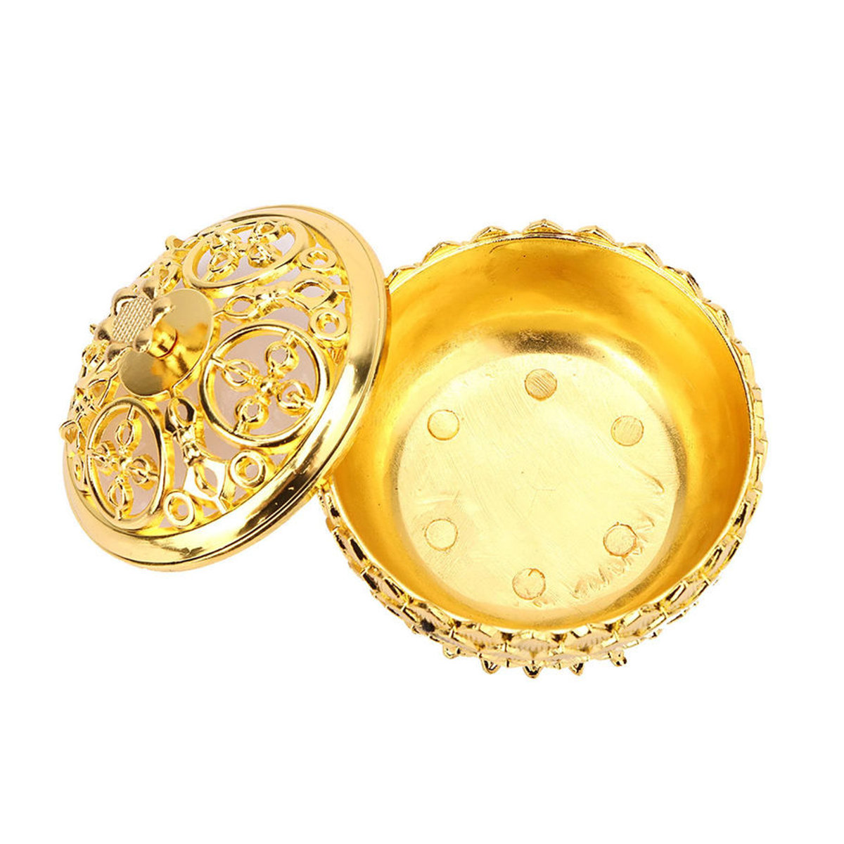 DIYelecs Lotus Räucherstäbchenhalter aus Zinklegierung in Gold, dekorativer Weihrauchbrenner mit floralem Design, Durchmesser: 7 cm, Höhe: 5 cm - Bild 4