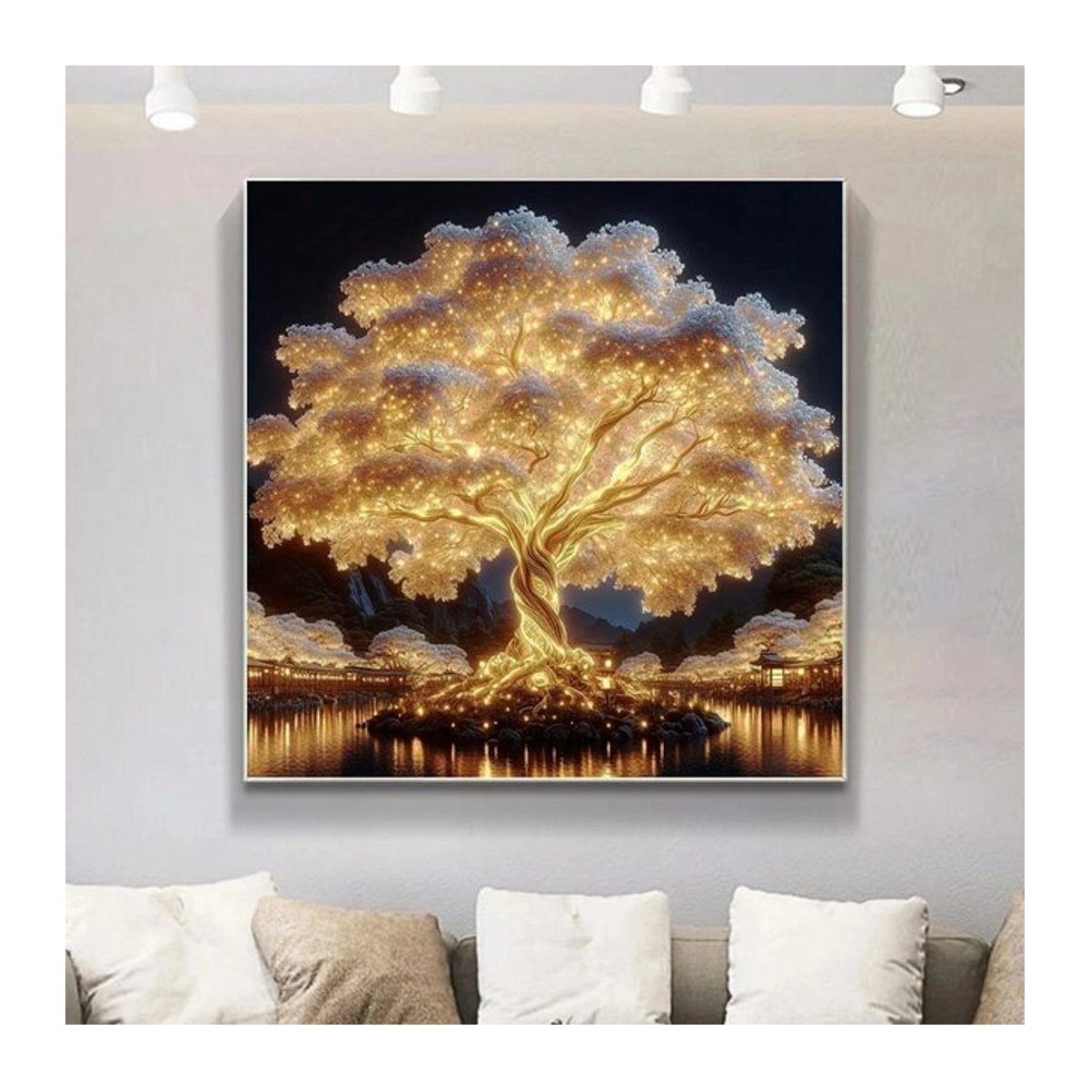 DIYlikes Diamantmalerei Set Landschaft mit Fantasiebaum als Mosaik-Strass-Bild in Gold für deine Wanddekoration - Bild 1