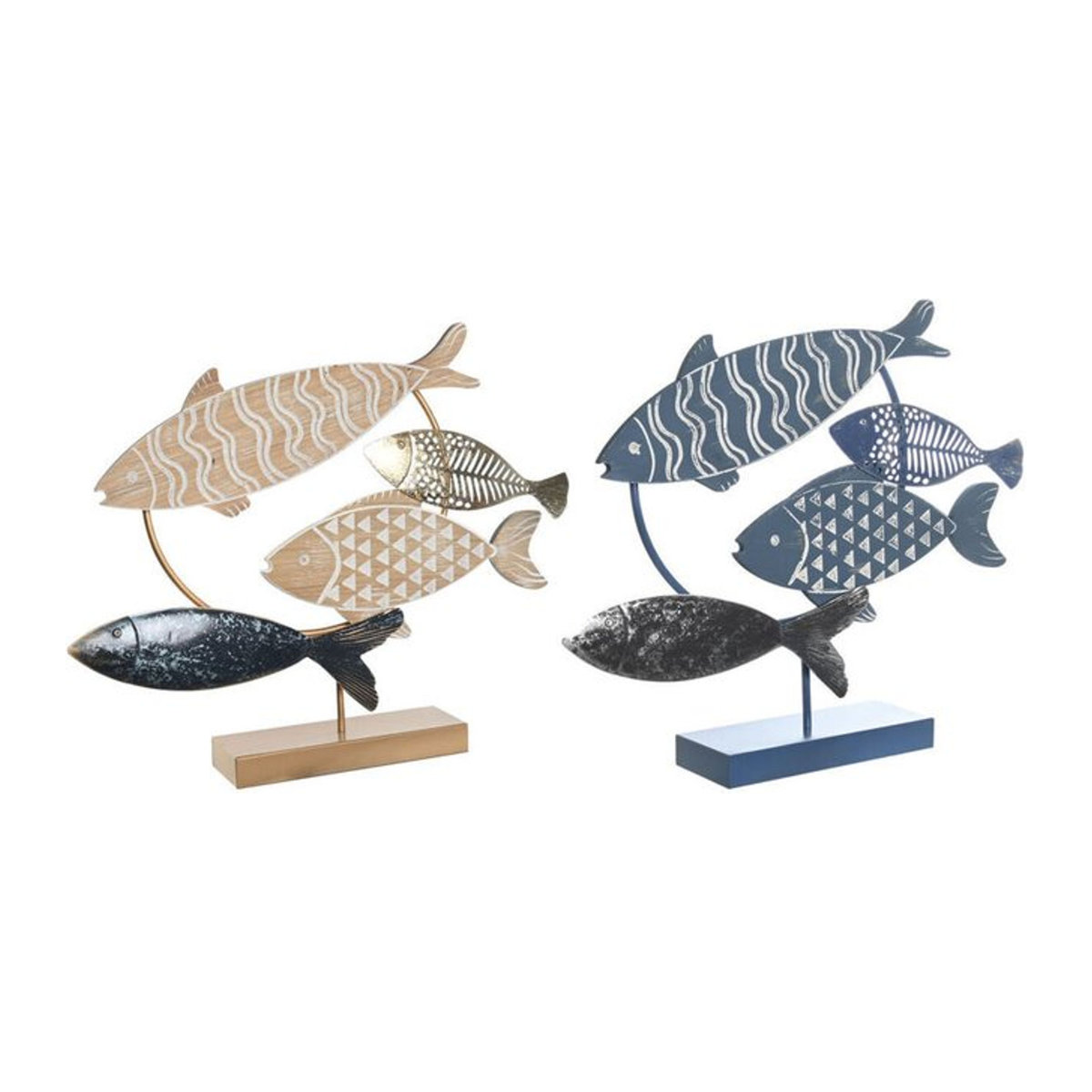 DKD Home Decor Deko-Figuren Set Abstrakt in Blau und Gold mit Spiralen, 2er Set, H: 53 cm, B: 45 cm, T: 9 cm - Bild 1
